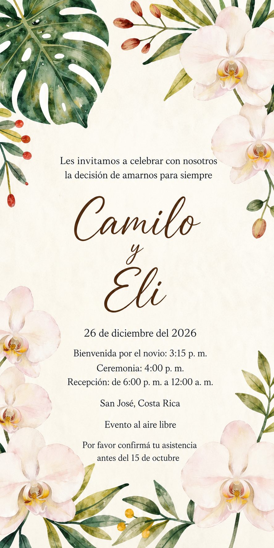Invitación de boda de Camilo y Eli